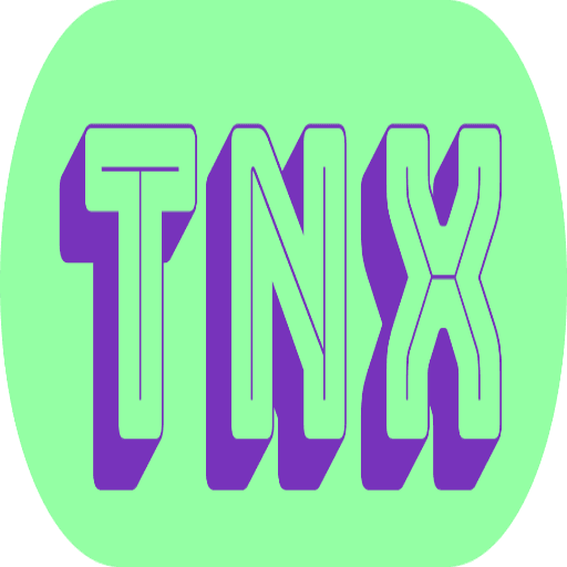 Tinnymix app icon: a chunky purple TNX wordmark on a mint green rounded square