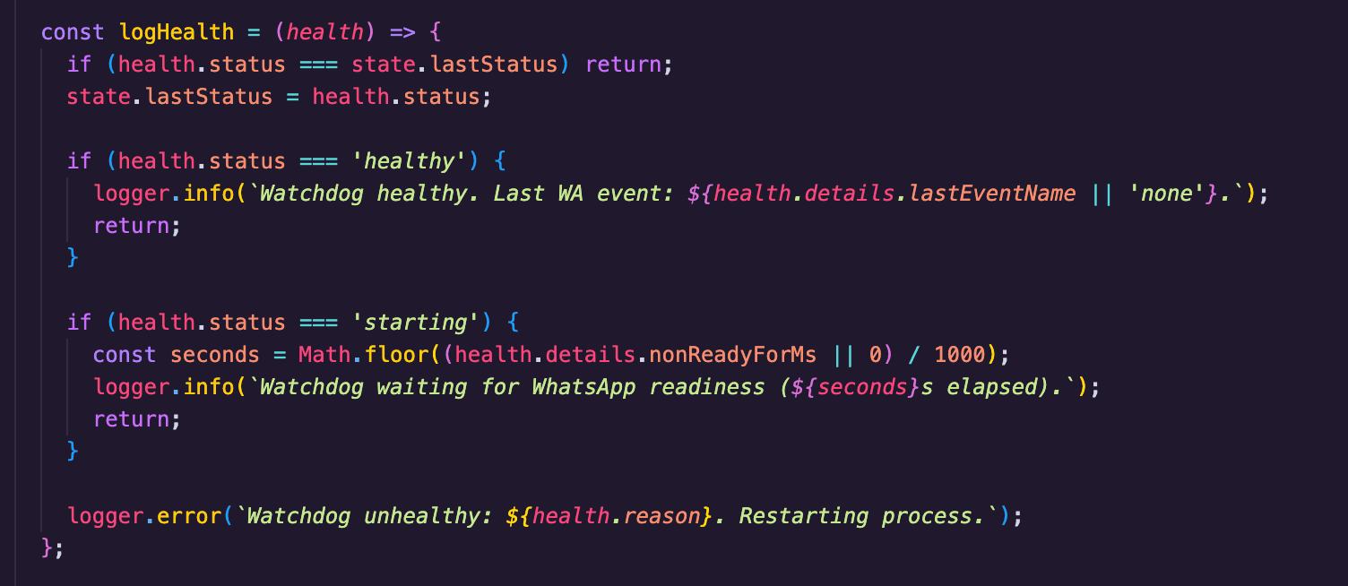 JavaScript source rendered in a dark purple Zimbabwe theme, showing comment, keyword, string and function colours